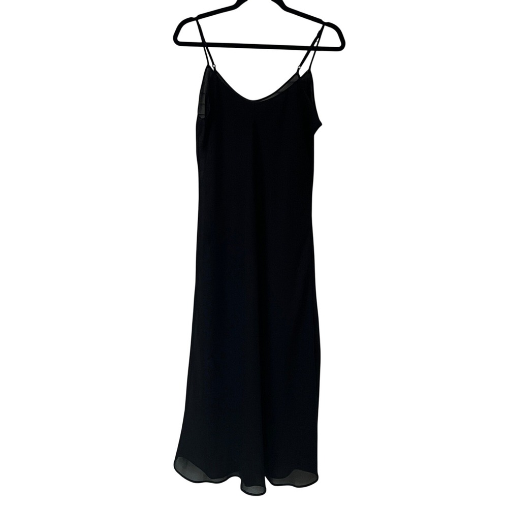 Vintage Farr West Sheer Midi / Maxi Chiffon Slip Dress Black Sz 40 M/L